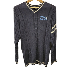 Air Jordan Vintage Navy V-Neck Cable Knit Sweater Embroidered Script